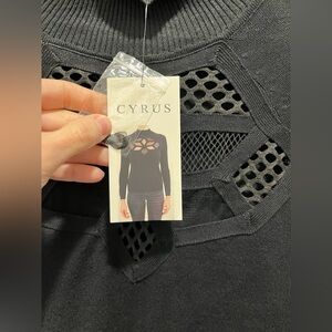 CYRUS Snowflake Cut Out Mockneck Black Stretch Long Sleeve Sweater Small NWT